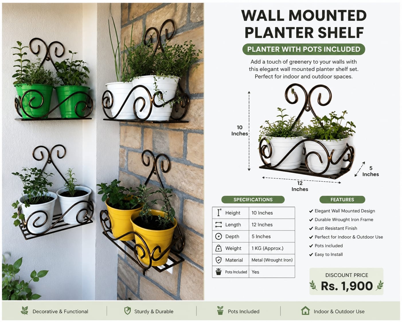 Wall Mounted Planter Shelf – Black