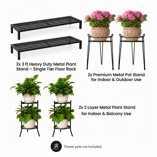 Plant Stand Mega Bundle — 3ft Stand + Pot Stand + 2 Layer Stand — Garden Bundle 10