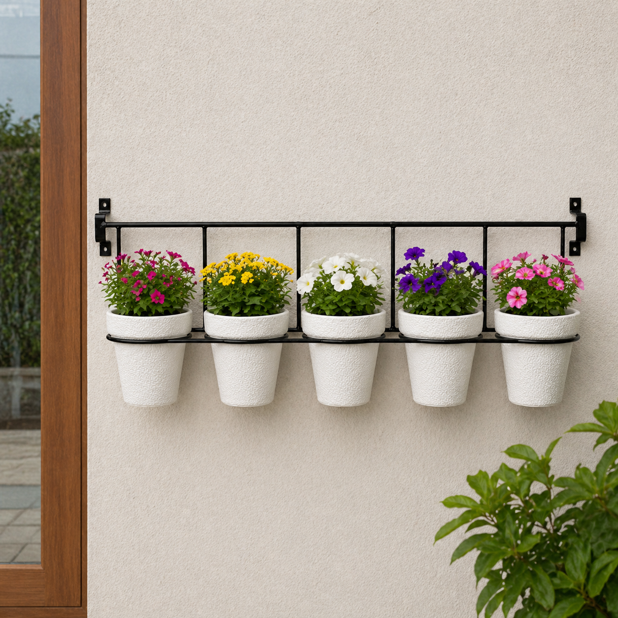 5 Pot Wall Planter Stand for Balcony & Garden Wall