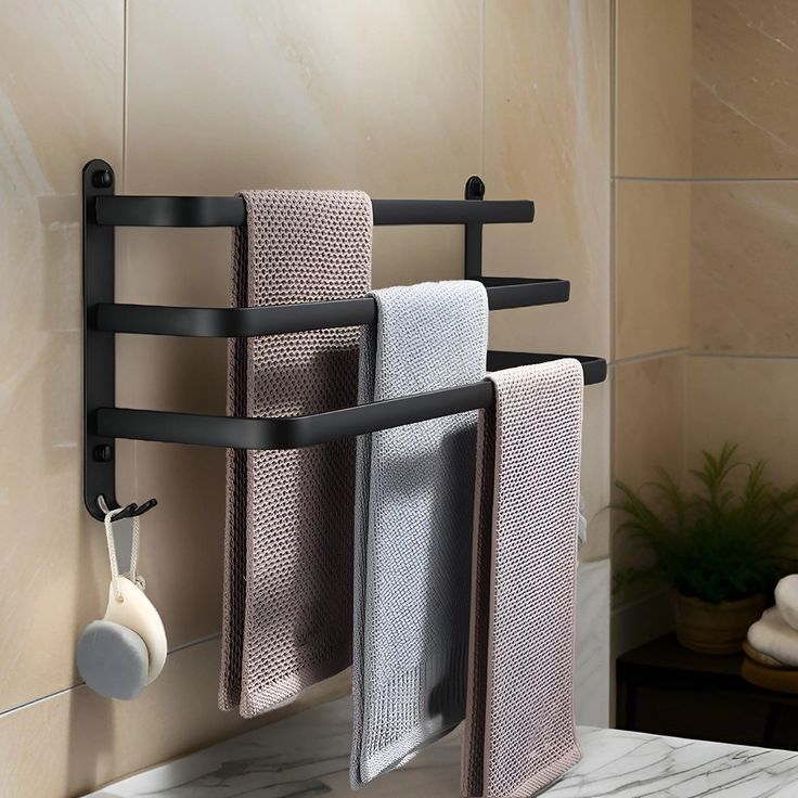 3-Bar Wall Mounted Towel Rack – Black