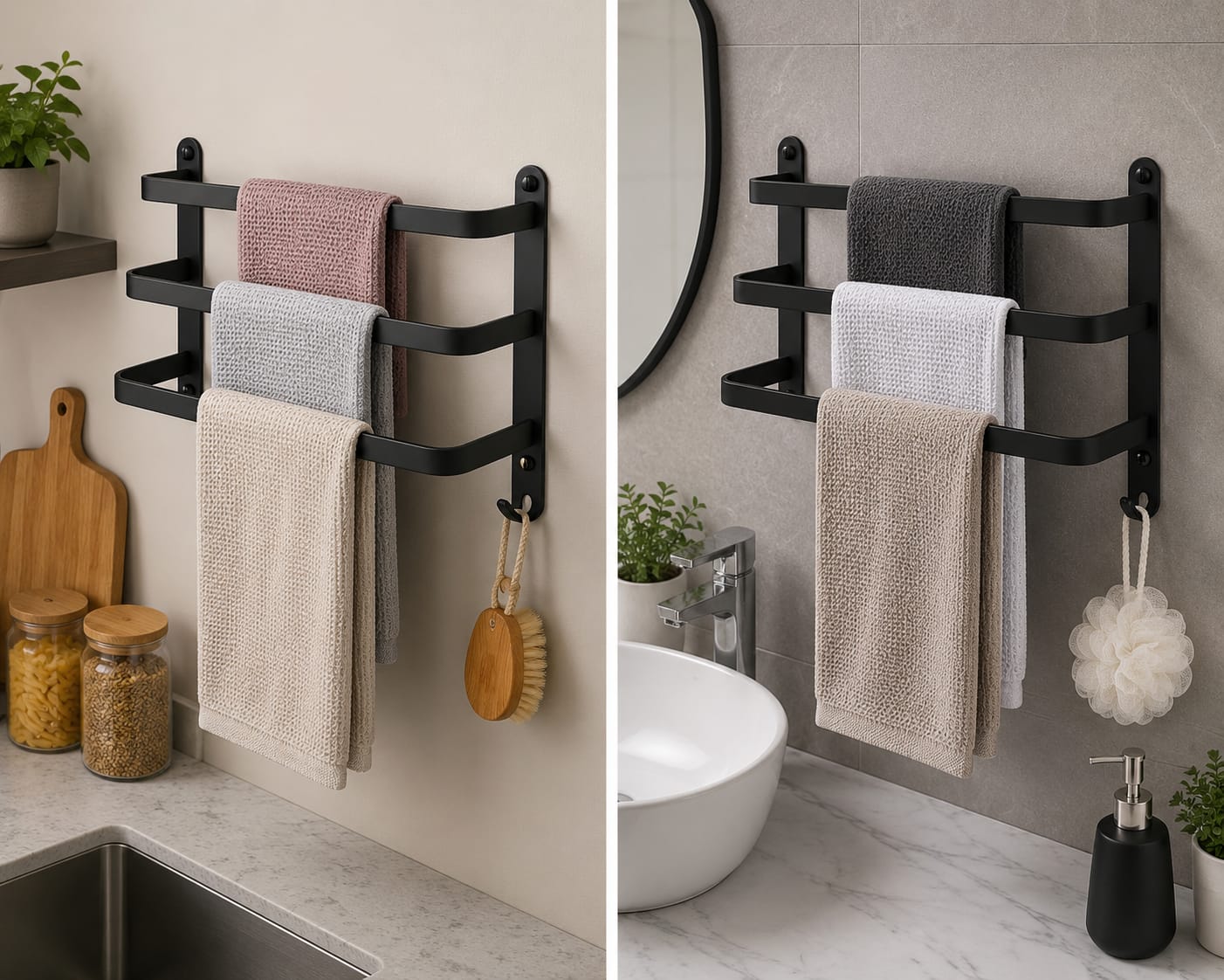3-Bar Wall Mounted Towel Rack – Black