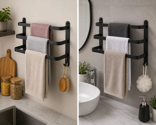 3-Bar Wall Mounted Towel Rack – Black